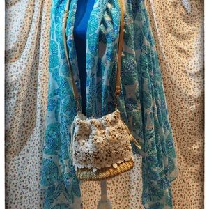 Straw and Lace Crossbody Bucket Purse